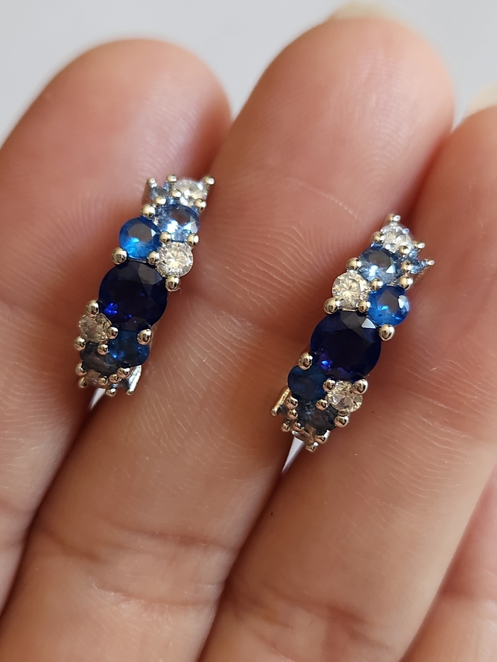 New 925 Silver Blue Sapphire Diamond Hoop Earrings for Women